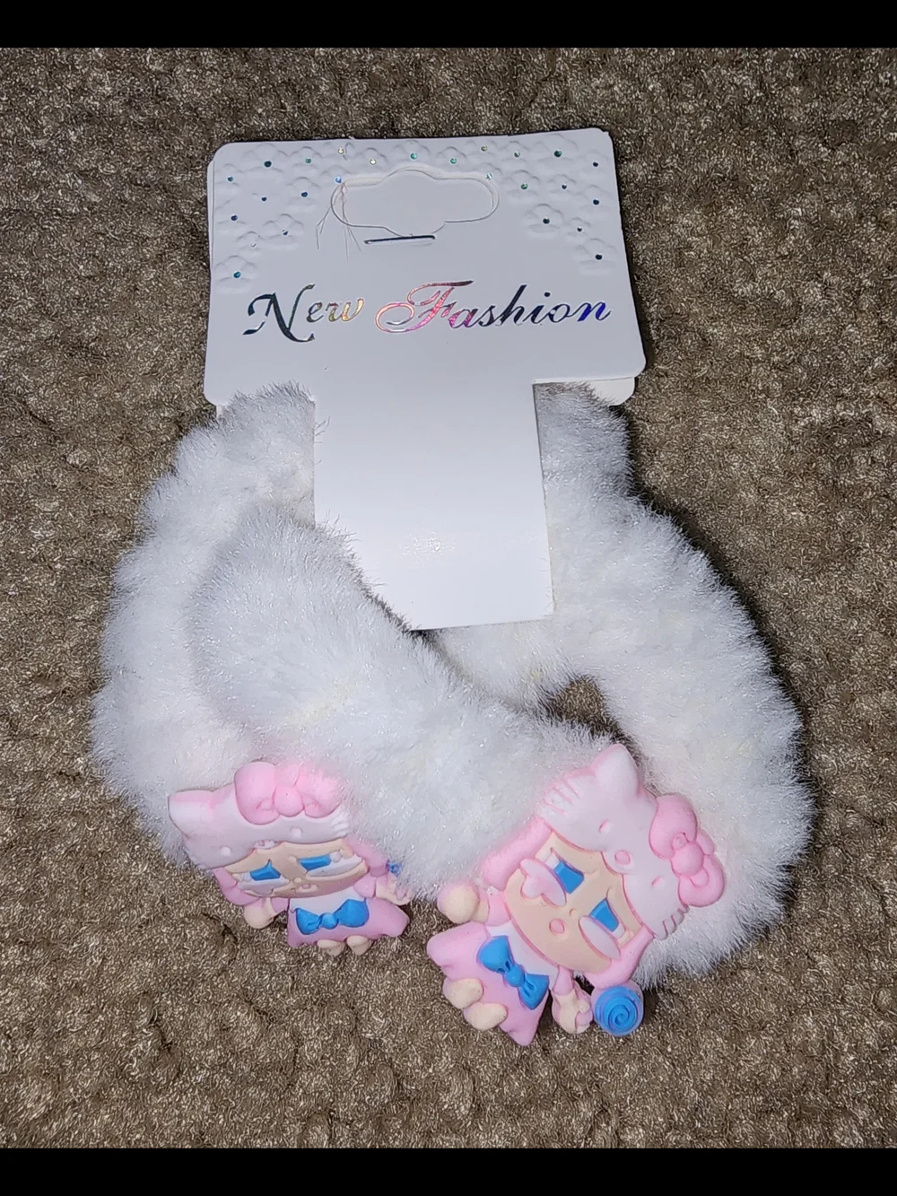 Sanrio White Plush Hair Ties with Pink Character Charms Set/2 $6